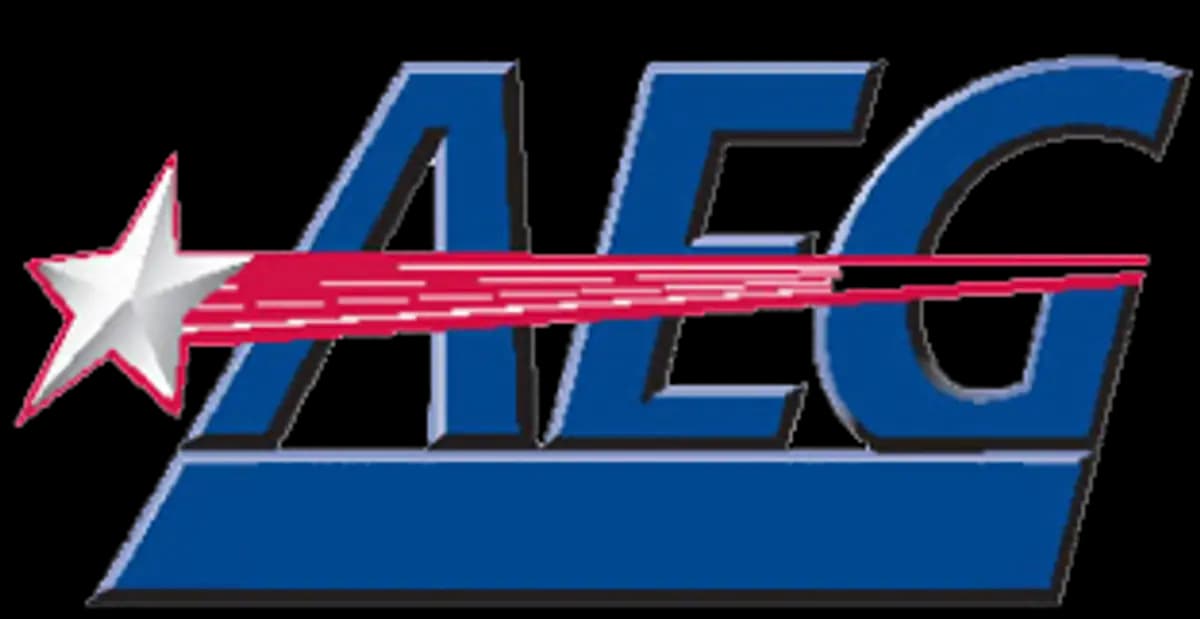 Graphic logo that reads: "AEG" in red, white, and blue