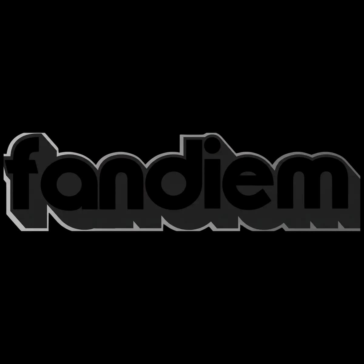 Graphic logo that reads "Fandiem" in black and white