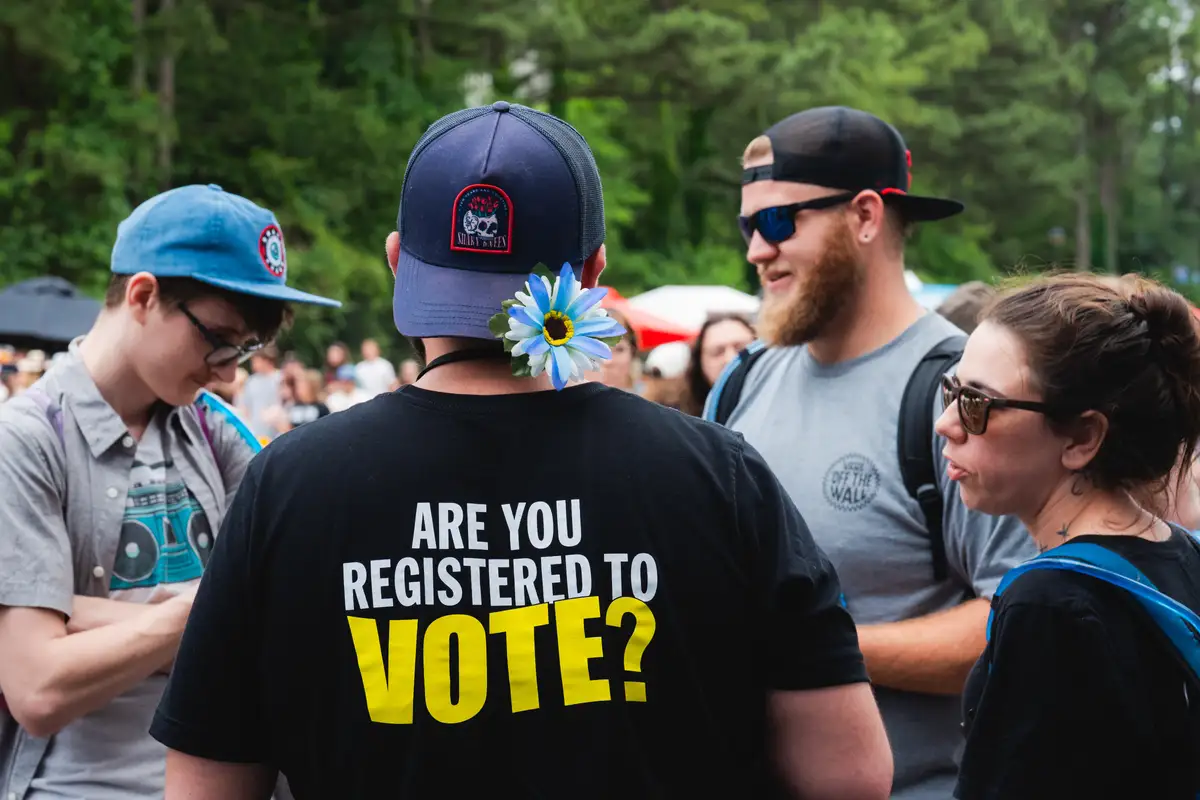 HeadCount volunteers with are you registered to vote t-shirt