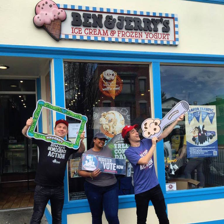 Uhhhh, FREE Ice Cream all day long? YES PLEASE!!! On this day James Salazar and I visited 5 Ben & Jerry’s scoop shops in New Jersey in celebration of Free Cone Day. HeadCount had teams in 17 different stores across the country registering voters – maybe next year we can visit the rest of them! 
